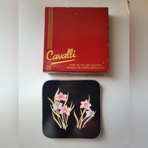 Vintage Cavalli Floral Coaster Set Orchids Made in New Zealand Original Box